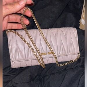 MIU MIU Matelassé Leather long Wallet w/ chain